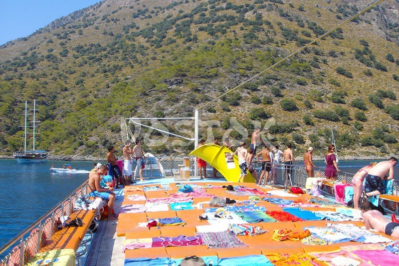 Upper deck of Oludeniz boat - perfect place for sunbathing during Oludeniz boat trips