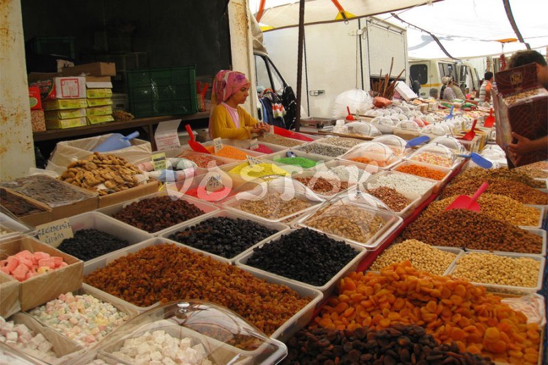 Dried fruits and nuts at the market in Fethiye Turkey