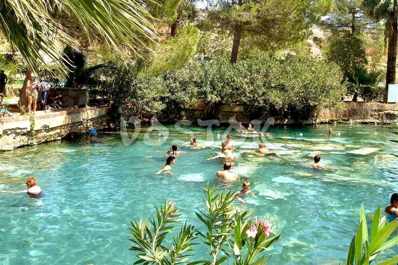 Thermal pool (Cleopatra bath) in Pamukkale - Fethiye to Ephesus Tour